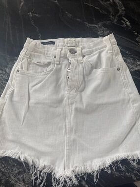 McGuire Denim White Frayed Hem Denim Skirt